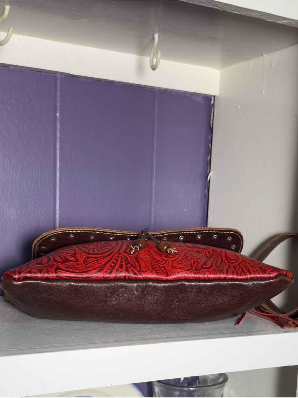 Myra Bag red floral tooled leather crossbody bag Women’s purses - Picture 2 of 11